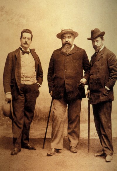 Giacomo Puccini (1858-1924) mit seinen Librettisten Giuseppe Giacosa und Luigi Illica von Unknown